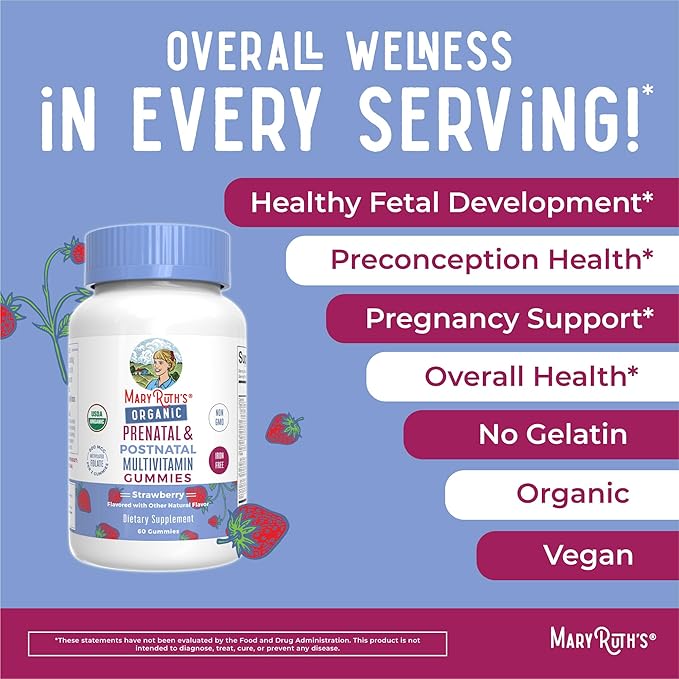 MaryRuth Organics Prenatal Postnatal Multivitamin Gummies (Strawberry) & Women's 3-in-1 Daily Probiotic Capsules | Clean Label Project Verified® | Breastfeeding & Gut Health | Vegan, Non-GMO