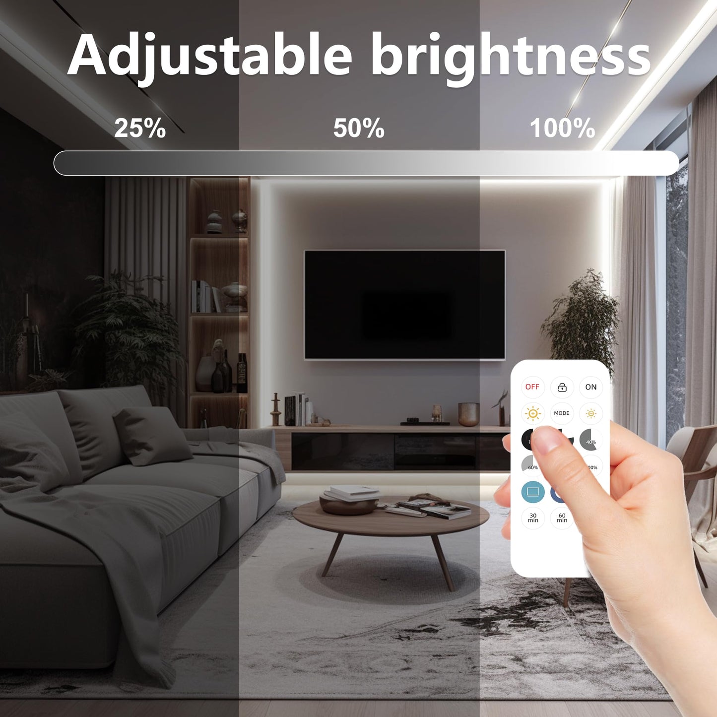 Auziwe Cob Led Strip Light 6000K  24Ft Dimmable White Led Strip Light  Cri92+  Dc24V Tape Light With Rf Remote  Timer Function  Bluetooth App Control For Home Bedroom Kitchen Diy Lighting.