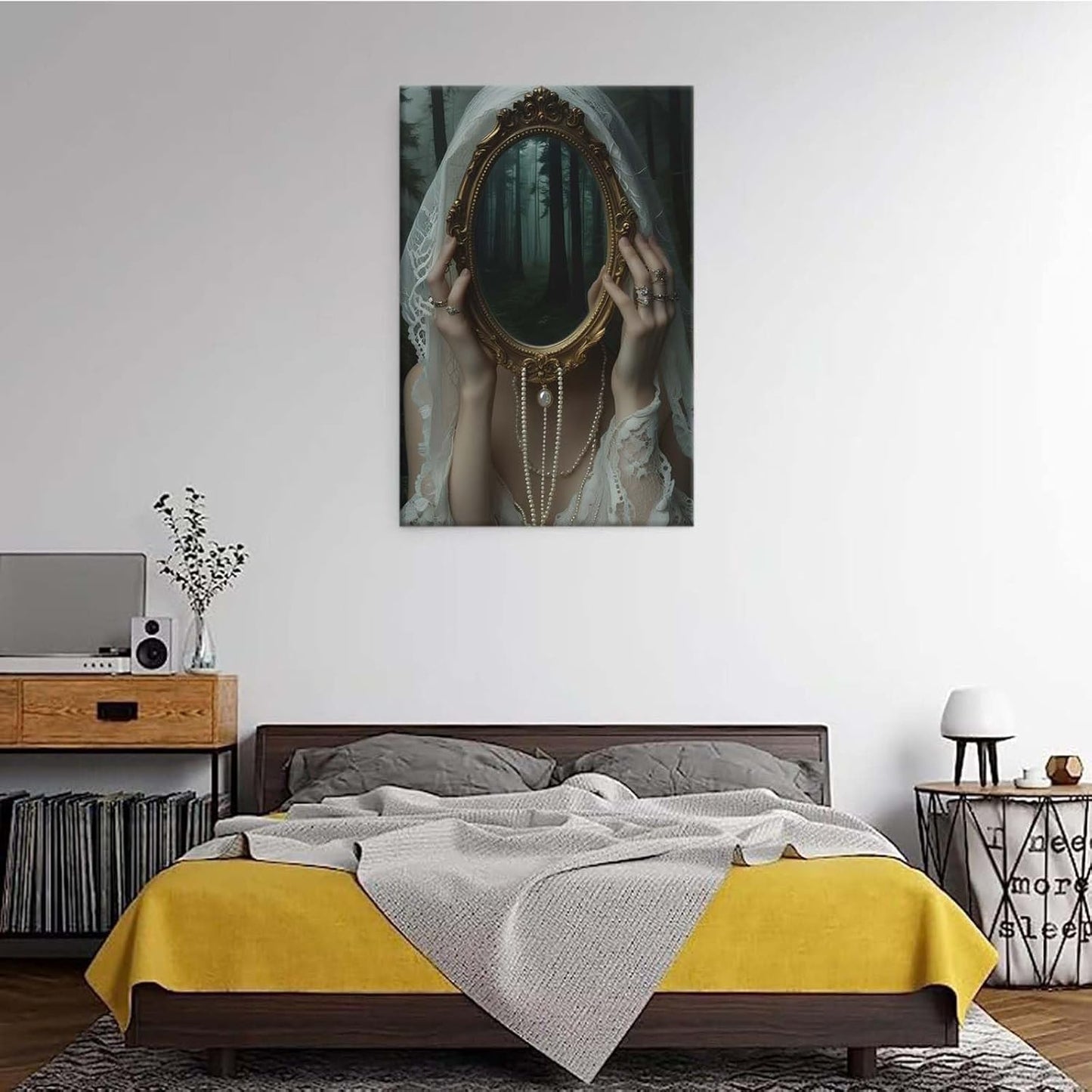 Mirror face covering dark art poster print melancholy gothic painting vintage feminine print victorian style decoration antique art8x12in Frameless