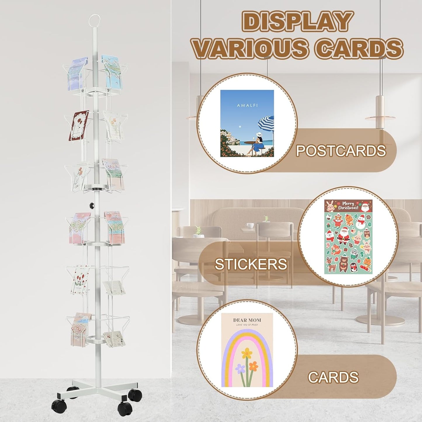 PATIKIL 2Pack 6 Tier Rotating Greeting Card Rack, Metal Spinning Greeting Card Display Stand Portable Postcard Rack Holder Organizer for Postcard Sticker Photo Desk Book Stamp, White