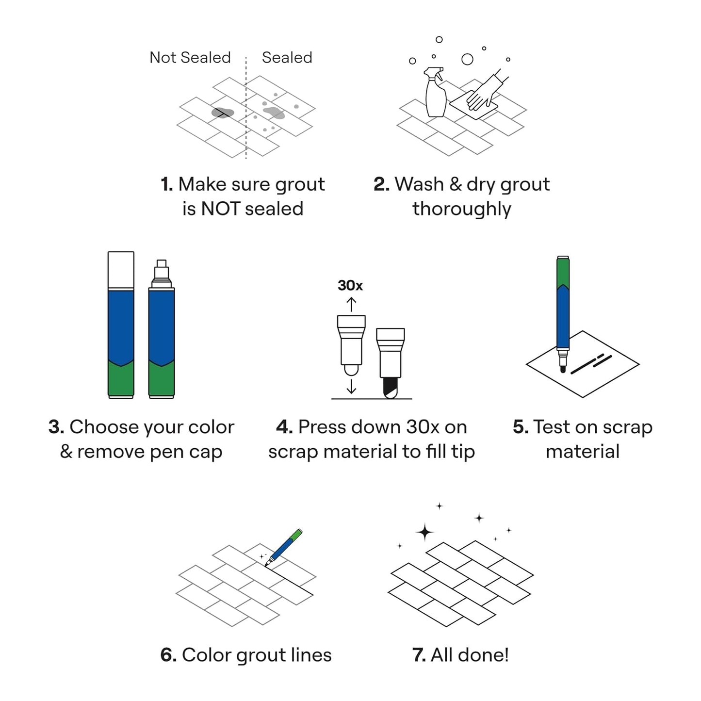 Grout Pen Light Grey Tile Paint Marker: Waterproof Grout Paint, Tile Grout Colorant and Sealer Pen - Light Grey, Wide 15mm Tip (20mL)