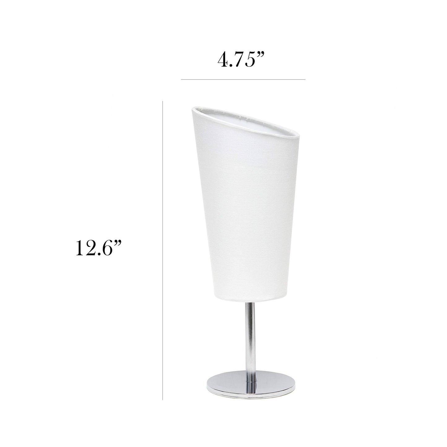 Simple Designs Lt2061-Wht Mini Table Lamp, Chrome Base, Fabric Shade, 12.6H, White