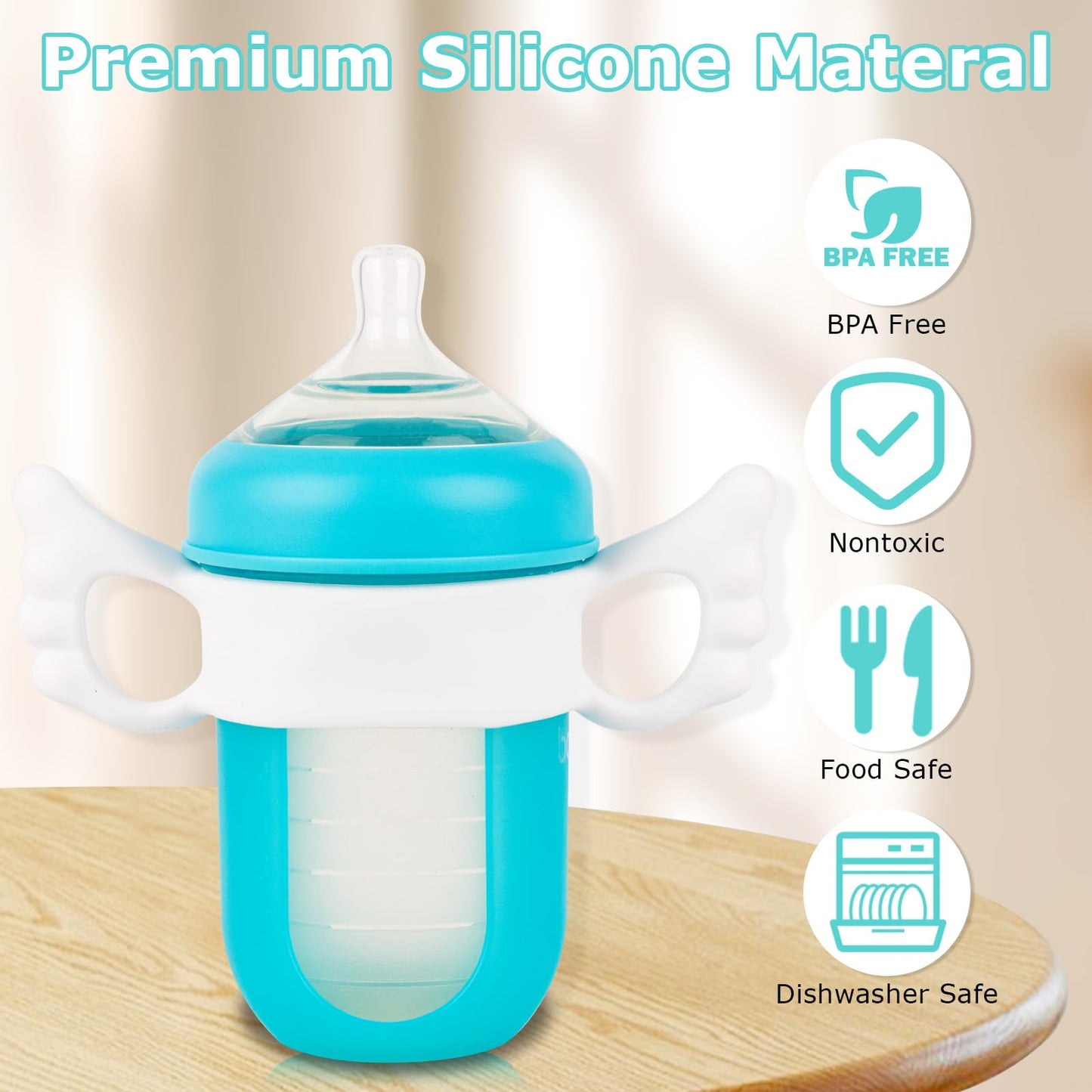 Baby Bottle Handles for Boon Nursh Reusable Silicone Pouch Baby Bottles, Easy Grip Silicone Bottle Holder for Self Feeding