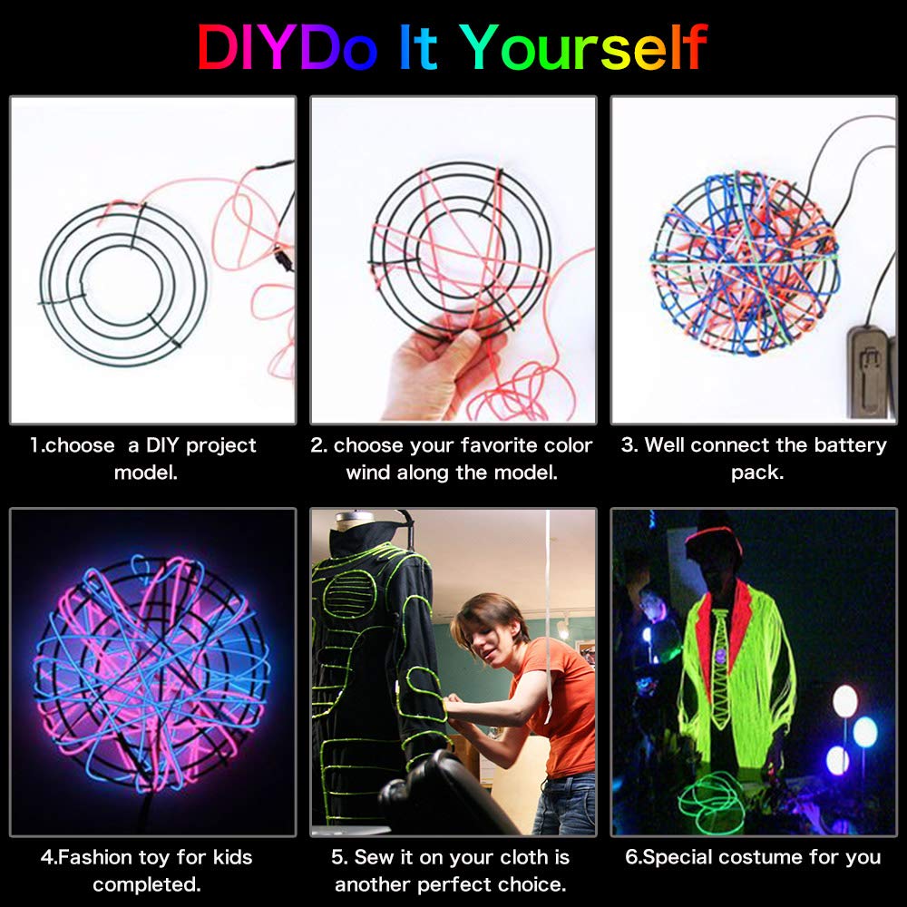 Lychee 9Ft El Wire Lights - Neon Strobing Electroluminescent Light With Battery Pack For Parties & Halloween - Yellow