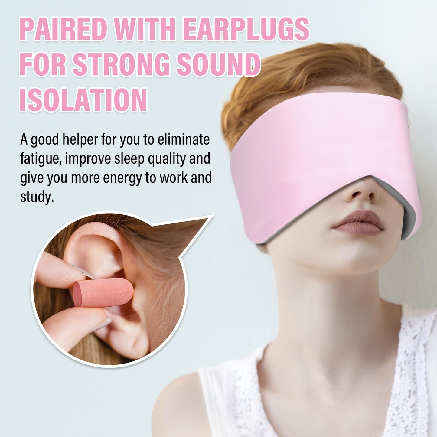 Sleep Mask, Eye Mask for Sleeping with Heads Adjustable, Earmuffs for Sleep for Men & Women, 2 in 1 Ear Mask and Blindfold, Soft Dual-Sided All-Season Eye Cover for Side Sleepers (Pink)