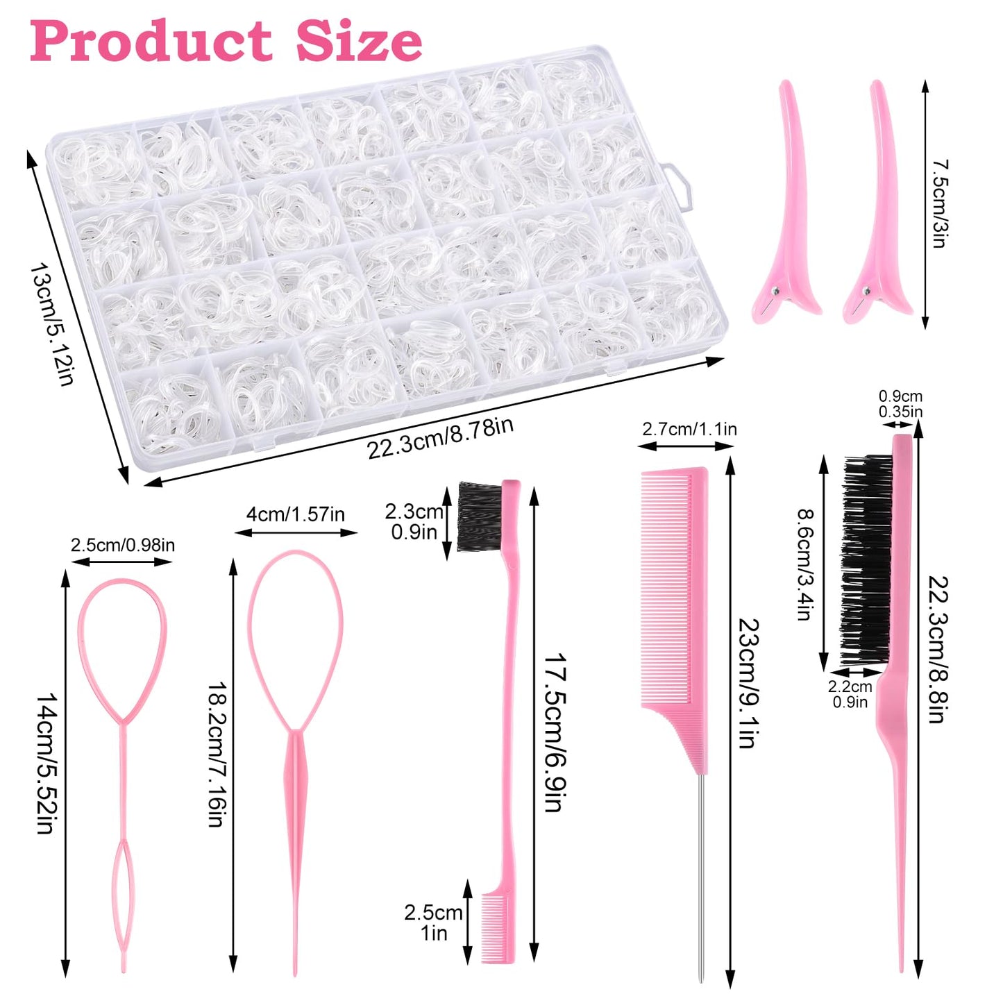 Clear Rubber Bands with 7 Hair Styling Tools, 1500 Pcs Elastic Ties Small Rubber Bands Baby Toddler Hair Ties for Girls Christma