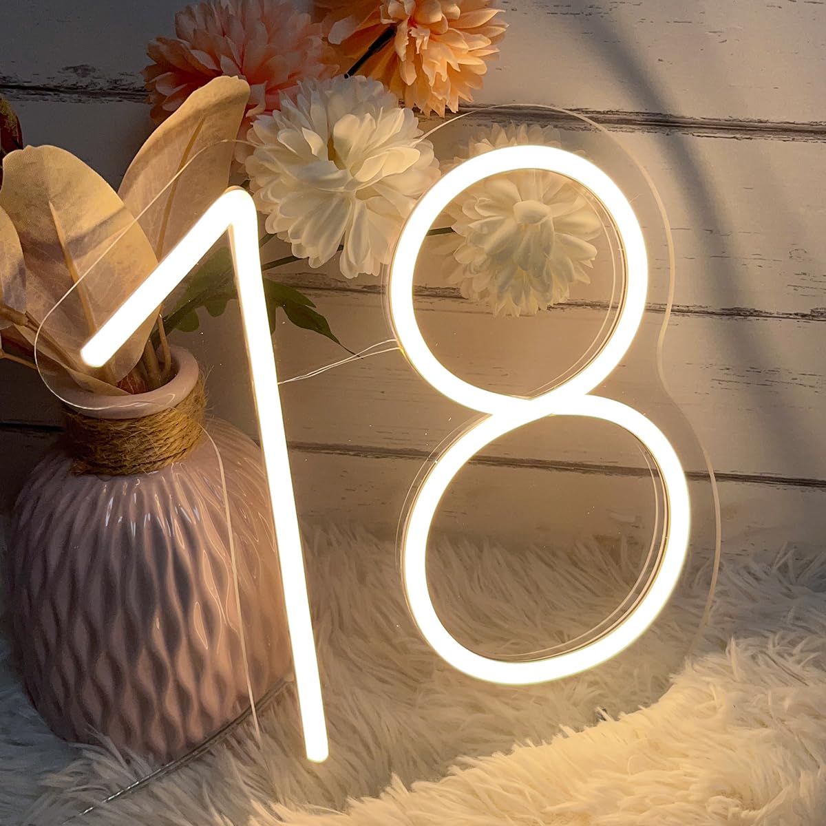 18 Year Old Neon Sign For First Birthday Party Neon Sign Custom Light Up Sign Indoor Bedroom Home Decor Led Neon Signs Large Backdrop Flex Christmas Living Room Girls Boys Gift Warm White 25?24.8 Cm