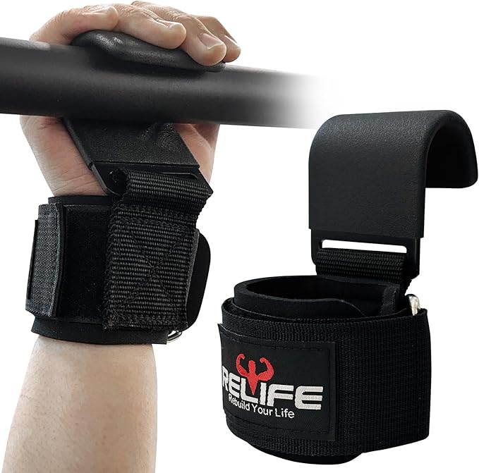 RELIFE REBUILD YOUR LIFE Lifting Hooks for Men and Women(Pair), Pull Up Straps, Gym Reapers Lifting Wrist Grips, Heavy Pow...