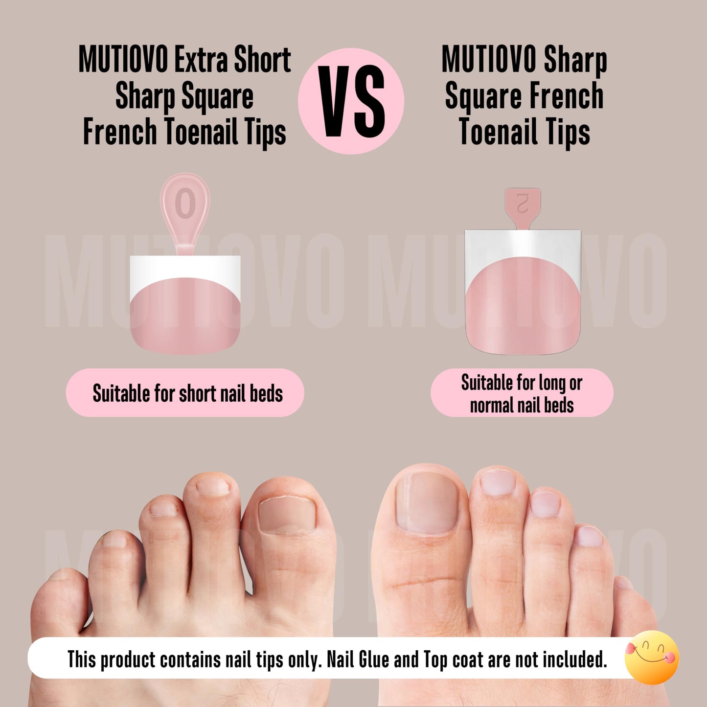 MUTIOVO Extra Short Toe Nail White French Tip BABY PINK,Soft Gel False Toenail Extension Kit,Thick Sharp Square Press On,Need Bu