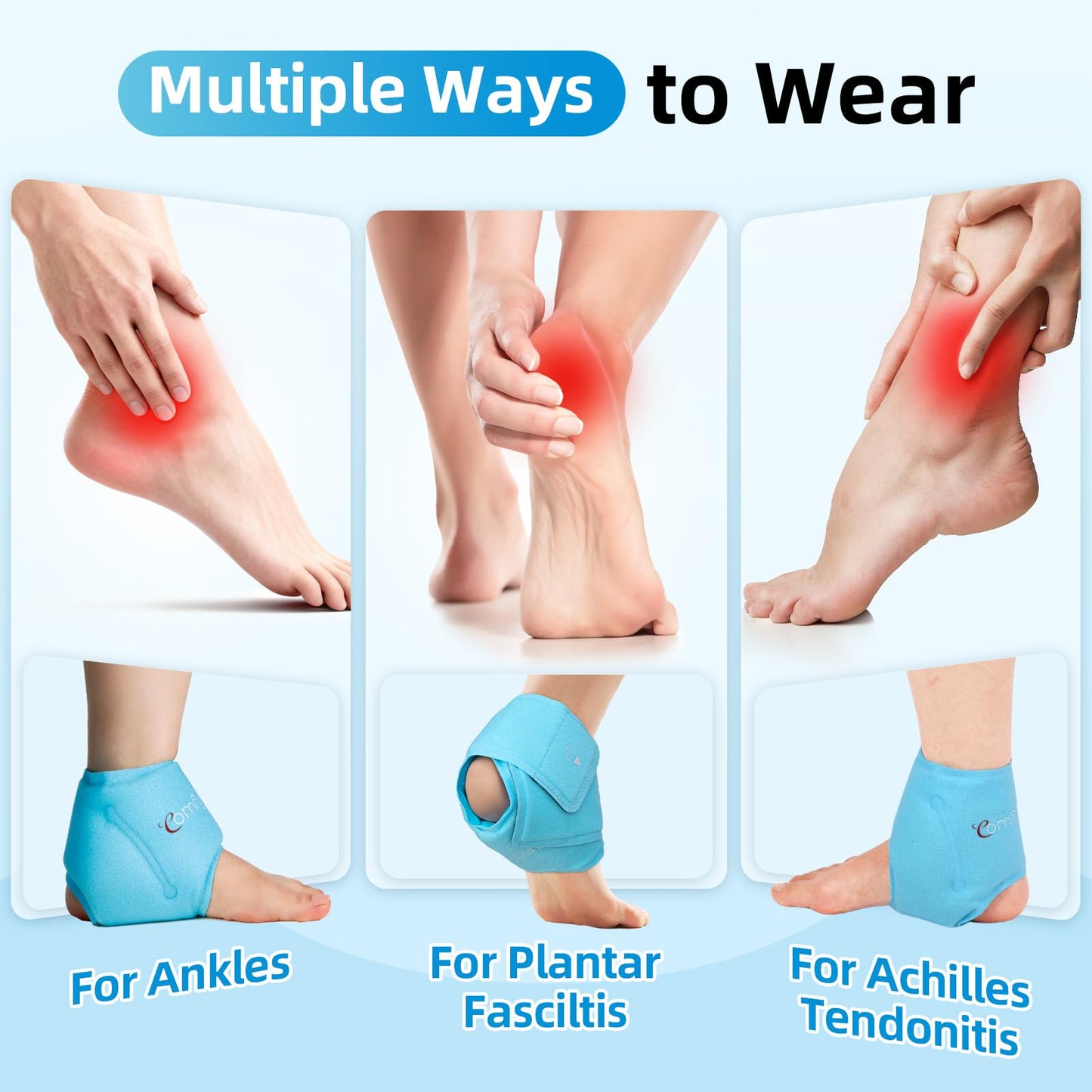 Comfytemp Ankle Ice Pack Wrap for Swelling, Plantar Fasciitis, FSA Eligible HSA, Foot Pain Relief, Reusable Gel Cold Compression Ankle Brace for Injury, Achilles Tendonitis, Gift for Men Women, 1Pcs