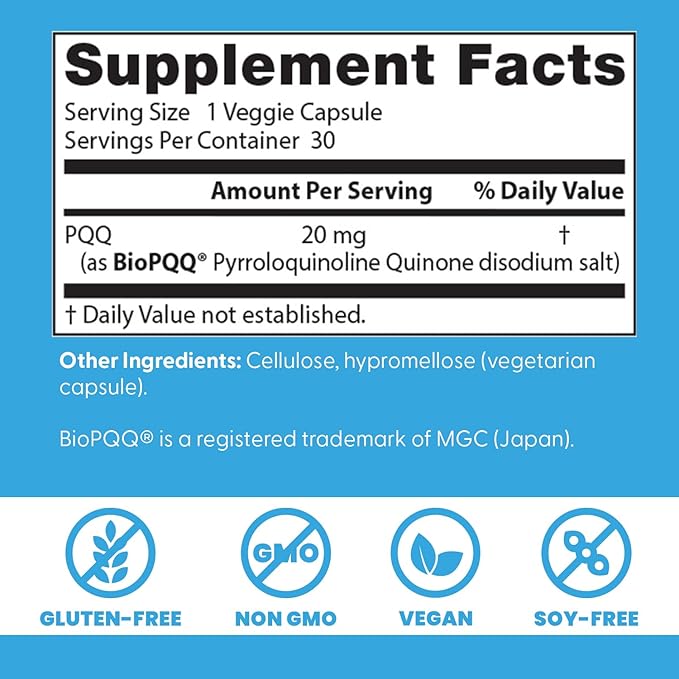 Doctors Best PQQ with BioPQQ, Nervous System Support, Non-GMO, Gluten Free, Soy Free, Vegan 30 Veggie Caps