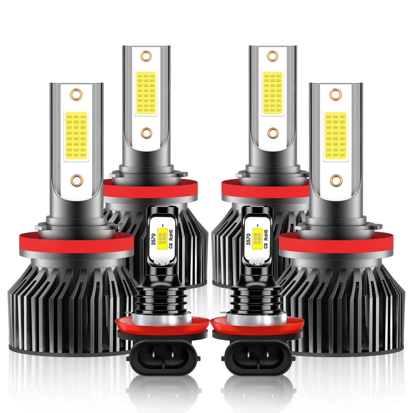 Nexilara H11/H8/H9 Led Bulbs Combo For 2016-2023 Toyota Tacoma, 600% Brightness, 6500K White, Aluminum, Pack Of