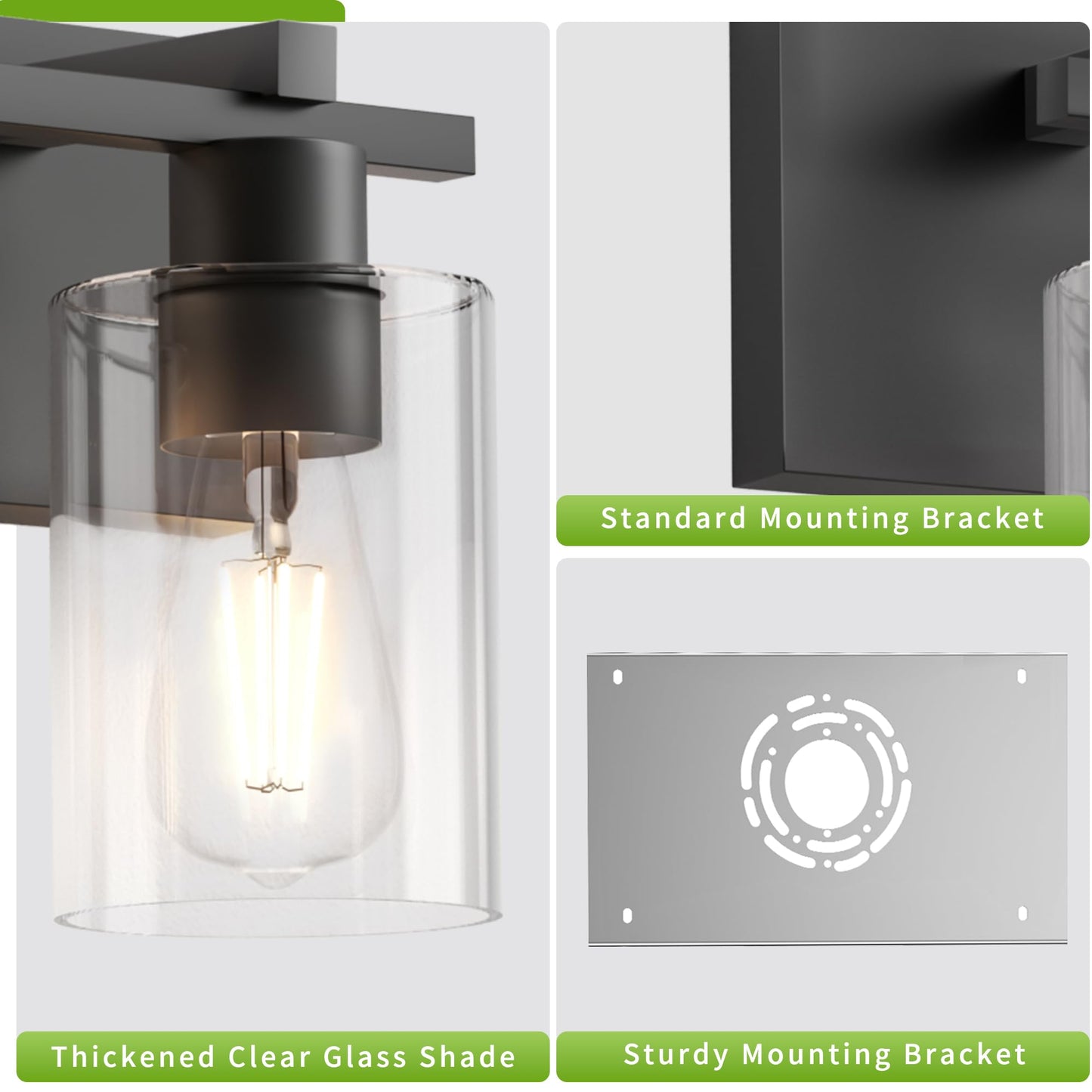 Espird Bathroom Vanity Light,3 Light Matte Black Light Fixture with Thickened Clear Glass Shade, 21 inch Modern Wall Sconce, Bathrooms Vanity Light Over Mirror for Bathroom