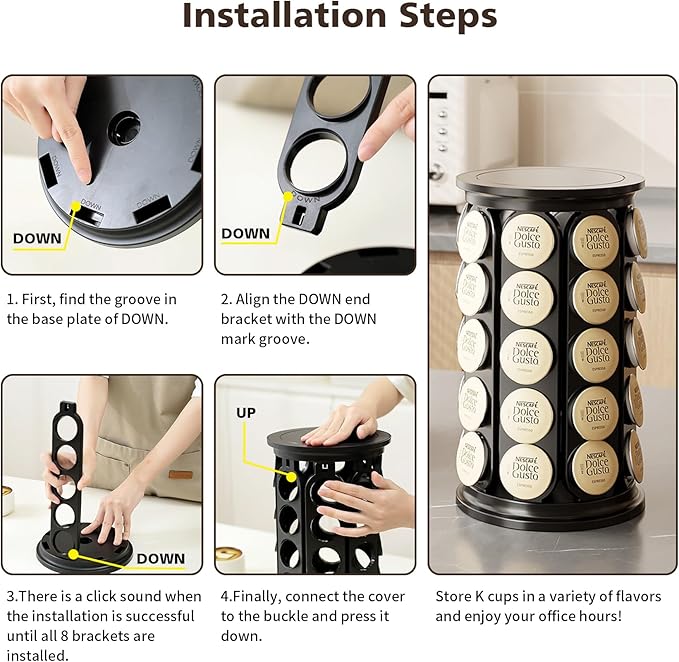 Coffee Pod Carousel Compatible with K-Cup Pods, K Cup Holder Holds 40 Coffee Capsule, New Modern Design for Kitchen Office Countertop or Coffees Station Organizer, Detachable (White)