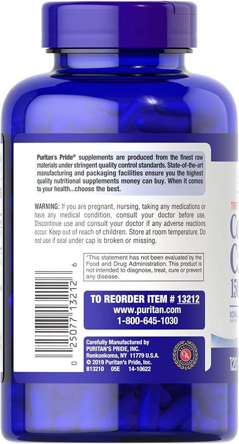 Puritan's Pride Triple Strength Coral Calcium 1500mg with Bone-Active, Dietary Supplement for Bone Density and Strength, Heart, Nerve, and Muscle Support, 2 Month Supply, 120 Rapid Release Capsules