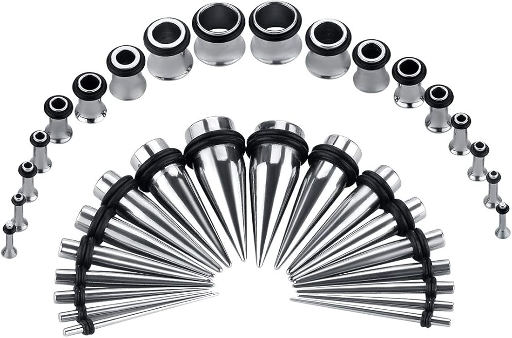 36PC Ear Stretching Kit 14-00G Ear Gauge Stretching Kit Gauges for Ears Stretching Kit Taper and Plugs Kit