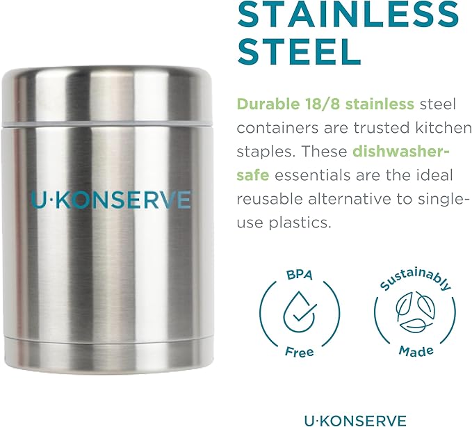 U Konserve Stainless Steel Insulated Food Jar – Vacuum Sealed Thermos for Hot and Cold Food – Wide Mouth - Leak-Proof Container – BPA Free – 18 Ounce