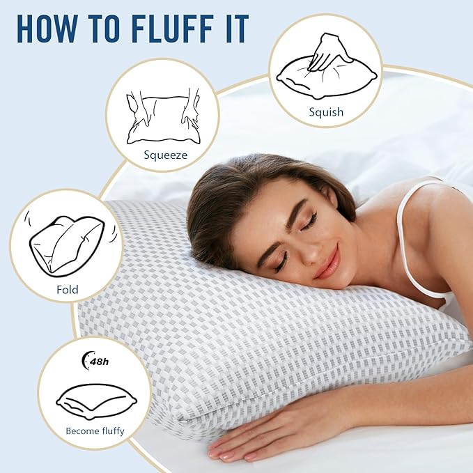 Shredded Memory Foam Pillows, King Size Bed Pillows for Sleeping 2 Pack,Washable Removable Cover,Pillows Suitable for Stomach,Back and Side Sleepers.