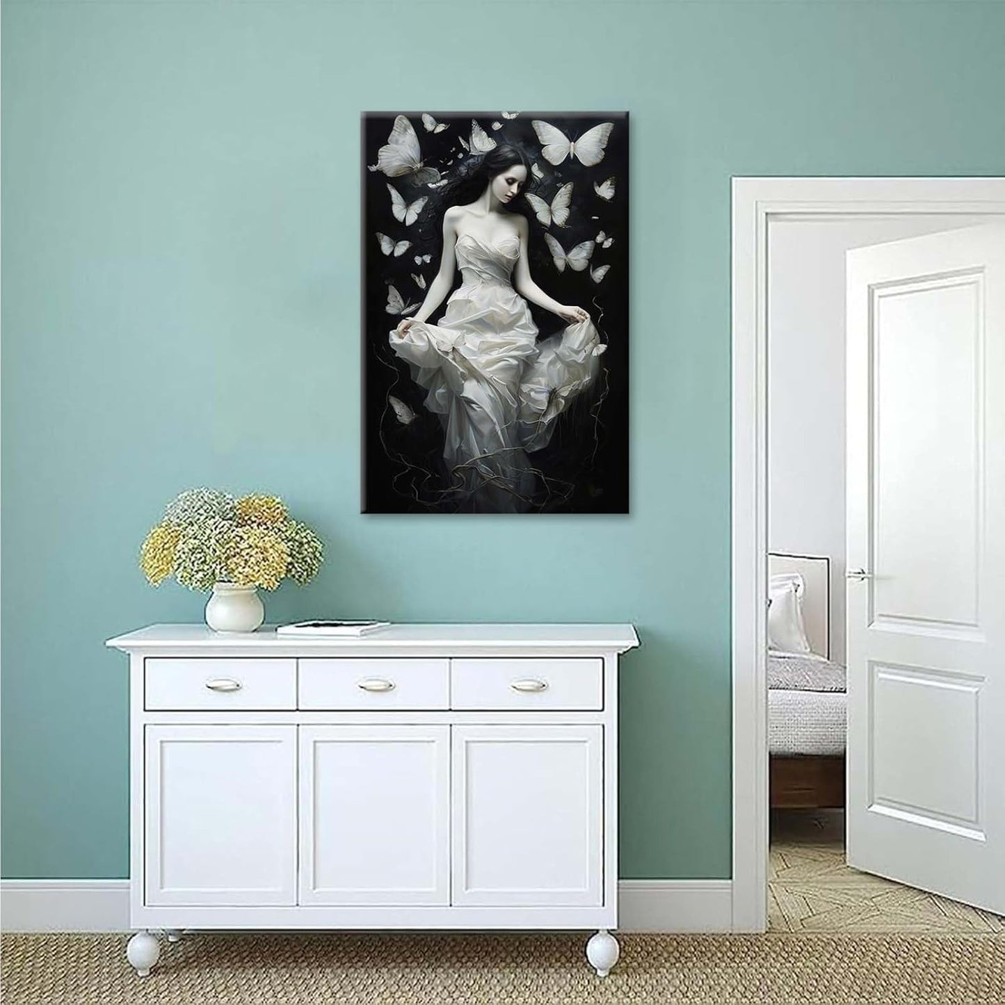 JFHCQJPK Vintage Gothic Feminine Canvas Wall Art Print Butterfly Poster Moody Preppy Wall Art Dark College Decor for Home Bedroom12x16in Frameless