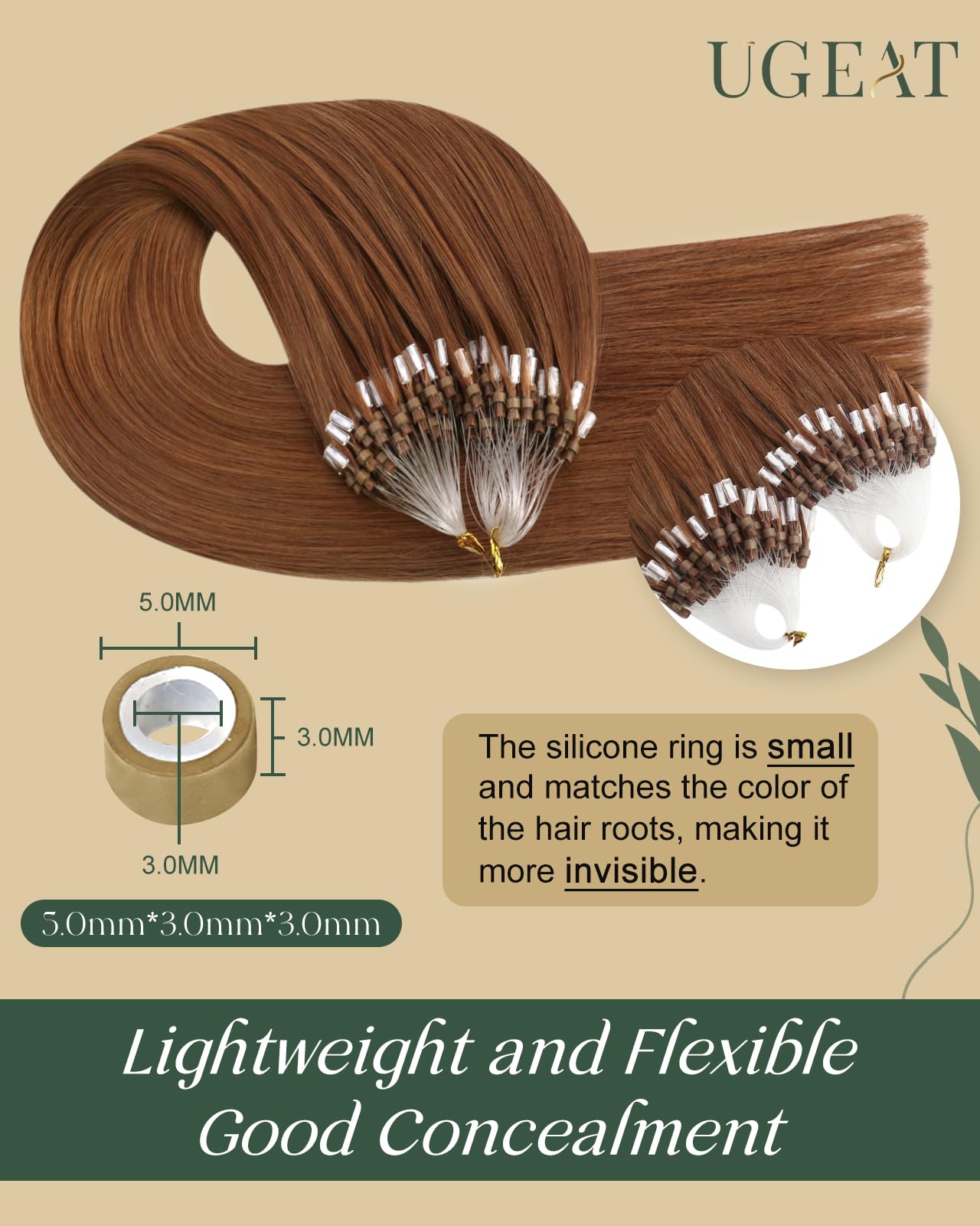 Ugeat Copper Micro Bead Hair Hair Extensions Human Hair Copper Microlink Extensions Human Medium Length 18 Inch Color Micro Loop