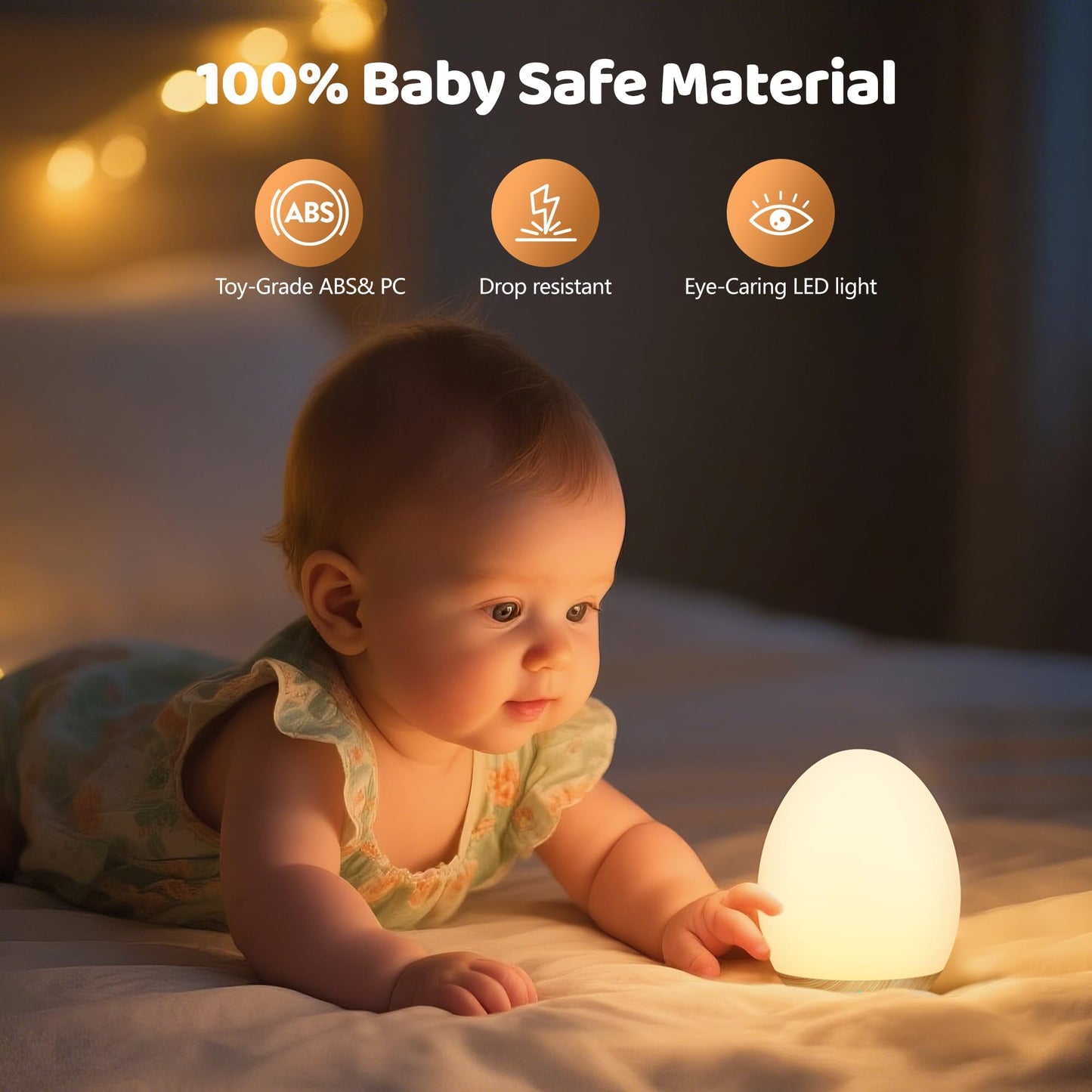 MediAcous Night Light for Kids, 7 Color Changing, Dimmable, Rechargeable, Touch Control, Wood Grain