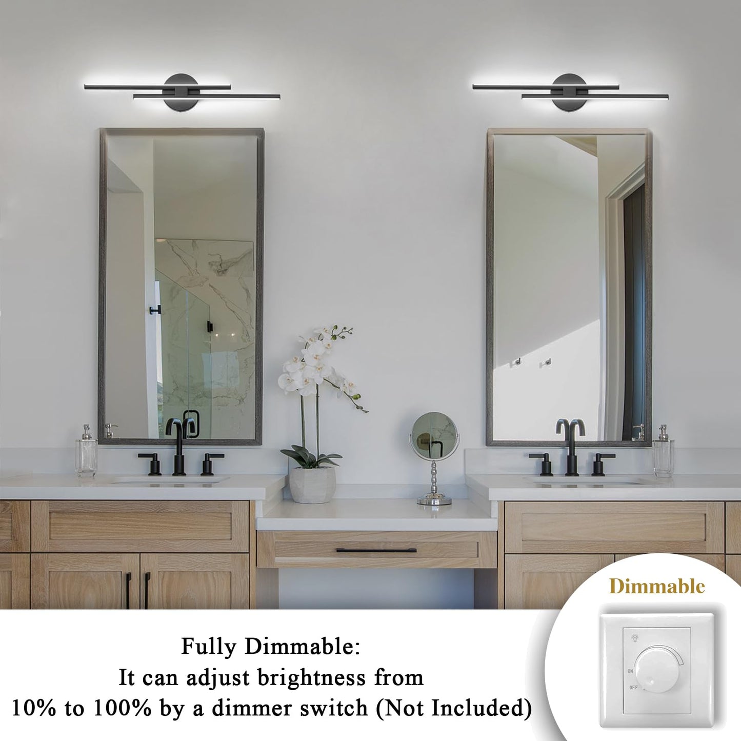 Edislive Dimmable Modern Led Vanity Light Fixtures Bathroom Vanity Wall Lighting  23.6 In Mirror Vanity Lighting Fixtures For Bathroom Bedroom Makeup Living Room  Black