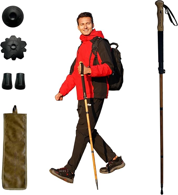 FOREST PILOT Trekking Pole - 1pc Pack Sassafras Wood Adjustable&Detachable Hiking or Walking Stick