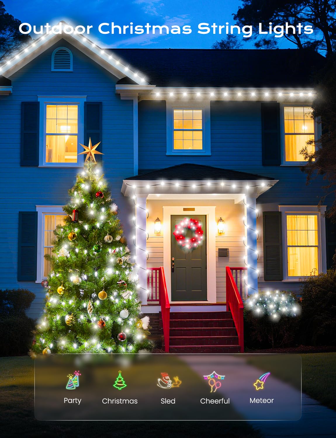 Brightown Solar C6 Strawberry String Lights, 100 LEDs, 39ft, White, PVC, Outdoor Christmas Decorations