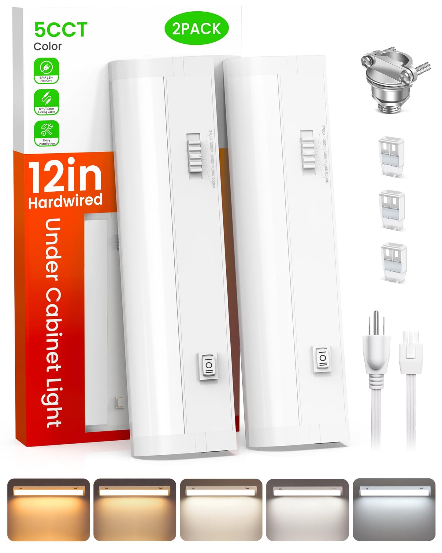 Alusso Lighting?12 Inch Led Under Cabinet Lighting Hardwired & Plug In  5Cct Color Selectable 2700K-5000K Dimmable 6W 510Lm High Brightness  Linkable Strip Under Counter Lights For Kitchen  2 Pack