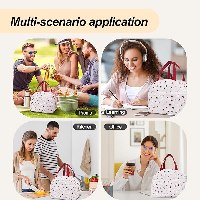 Lunch Box for Women,Cute Quilted Lunch Tote Bag,Reusable Insulated Lunch Box,Large Capacity Cooler Bag with Compartments for Work, Picnics or Travelling