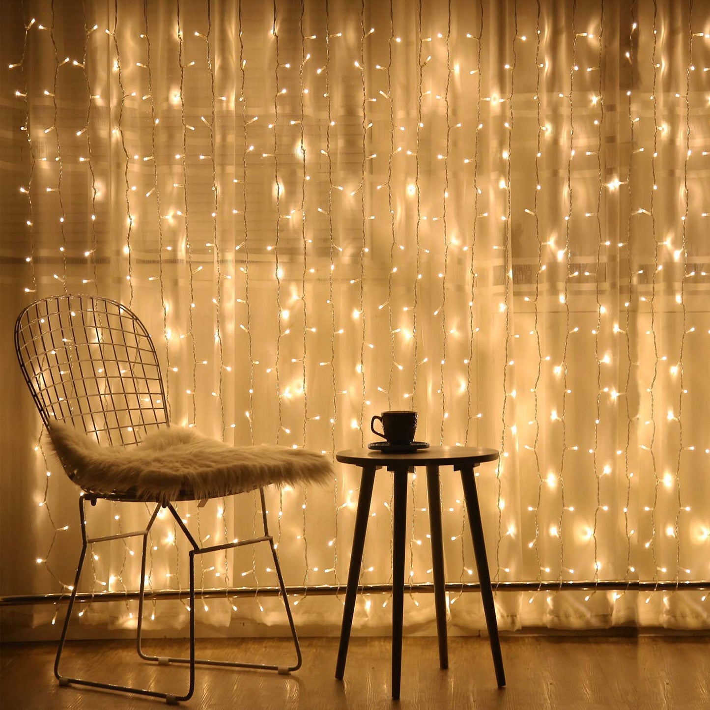 KPROE Curtain Lights, LED Fairy Lights with 8 Modes, Warm White, 6.8*6.8, Model JT-EL/FC300V0120-C, Copper Wire with