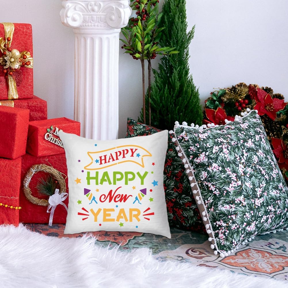 MAYJOYDIY 3pcs Happy New Year Stencil Template 11.8×11.8inch Reusable New Year Star Fireworks Decorative Flag Pattern Template with Paint Brush for Arts Crafts Home Decor Wood Wall Fabric