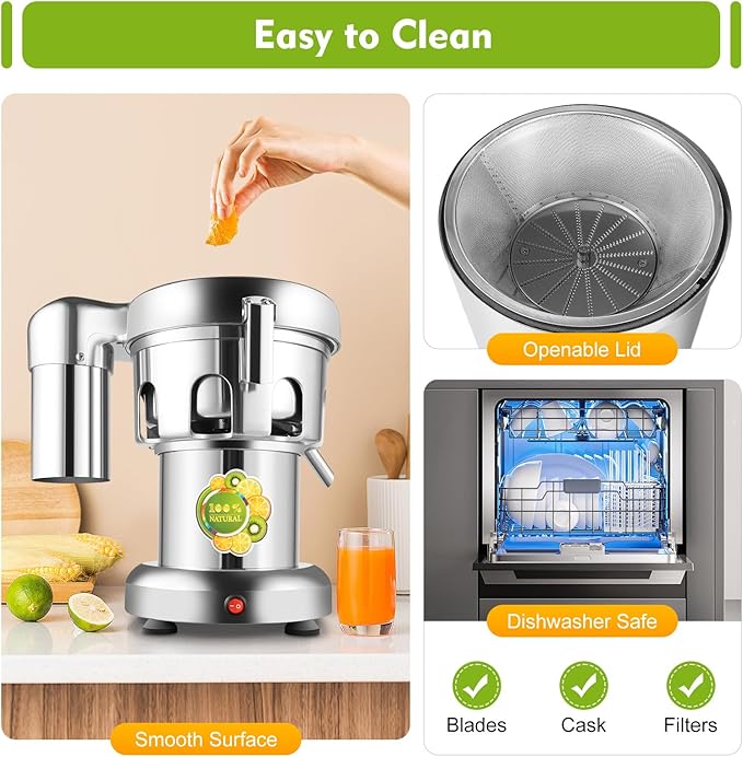 370W Juice Extractor with Auto Pulp Separation, 2800RPM High-Yield Juicer for Fruits & Vegetables – Low Noise, Dishwasher-Safe Parts, Silver Aluminum Body