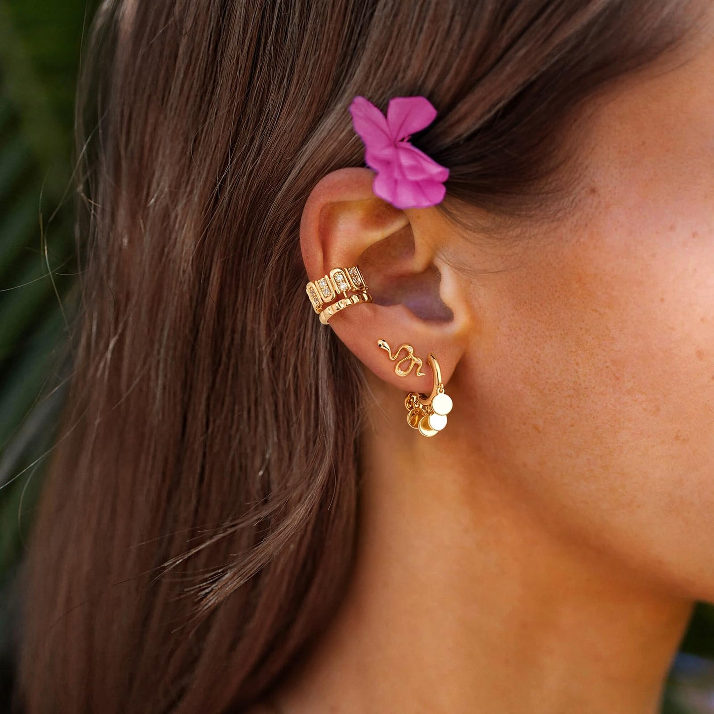 MYEARS Women Earrings Gold Huggie Hoop Dangle Sequins Tassel Ear Stud Cuff 14K Small Simple Hypoallergenic Everyday Jewelry