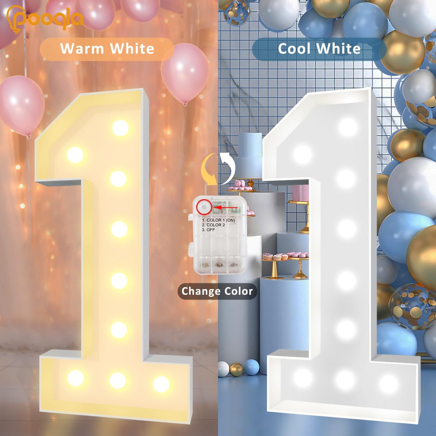 Pooqla 4 FT Light Up Marquee Numbers, Cool White and Warm White LED Large Lighted Marquee Numbers, Giant Mosaic Light Up Numbers for Balloons 9th 19th 90th Birthday Party Decoration, LED Number 9