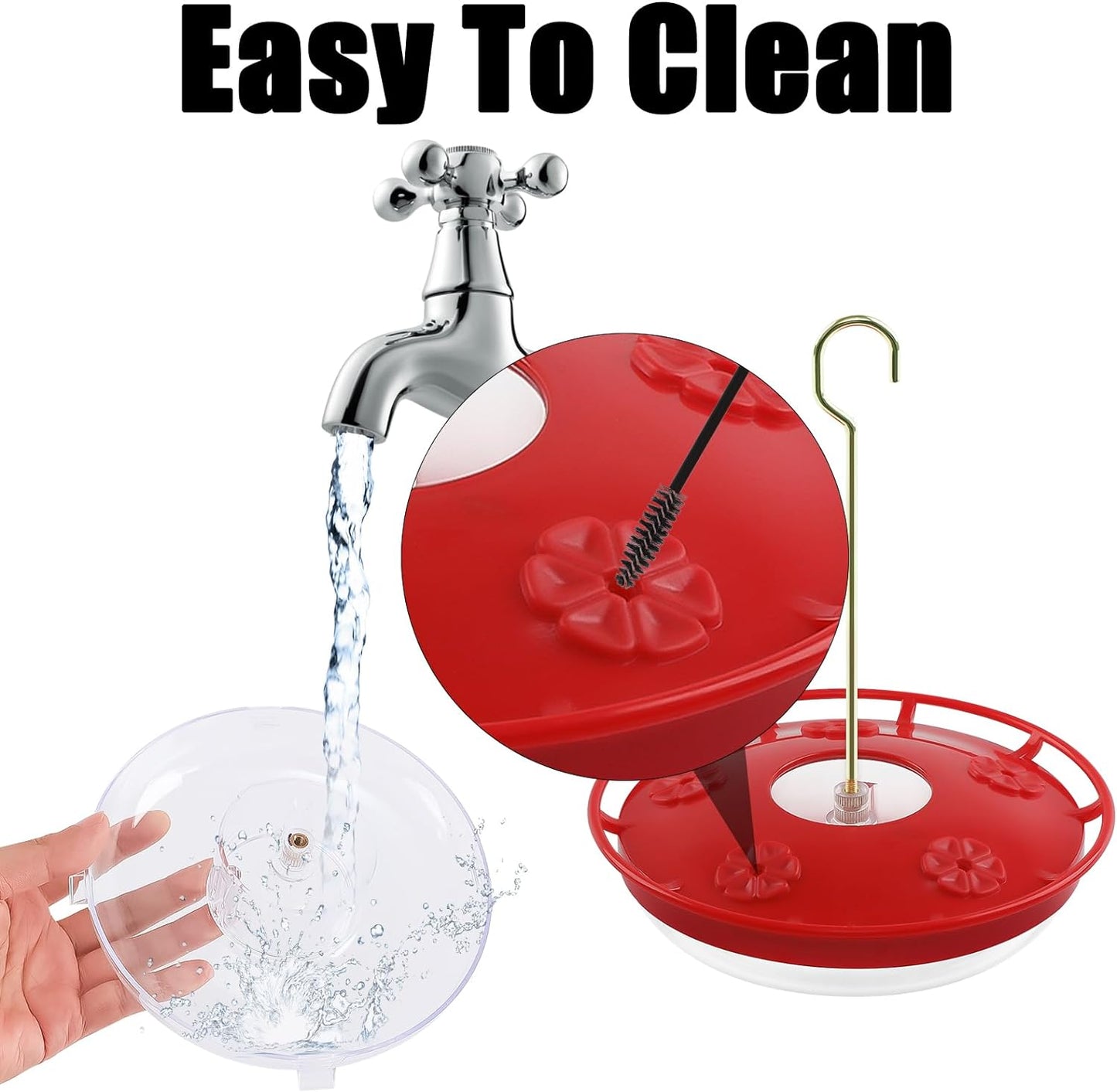 FEED GARDEN 16 OZ Hummingbird Feeders for Outdoor 5 Feeder Ports Ant Bee Proof Leak-Proof Cleaning Brushes Nectar Easy Clean Fill Bird Feeder 1 Pack