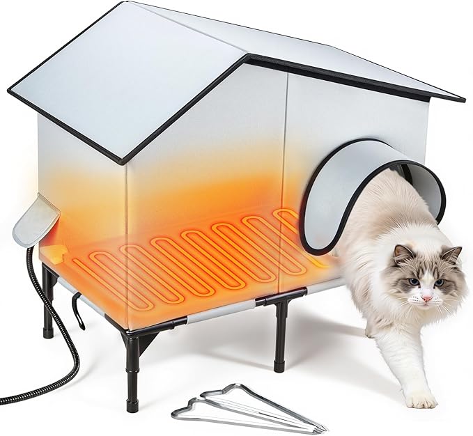 Heated Outdoor Cat House with Heater, Waterproof and Insulated Cat Shelter for Winter, Durable and Warm Cat Houses for Out...