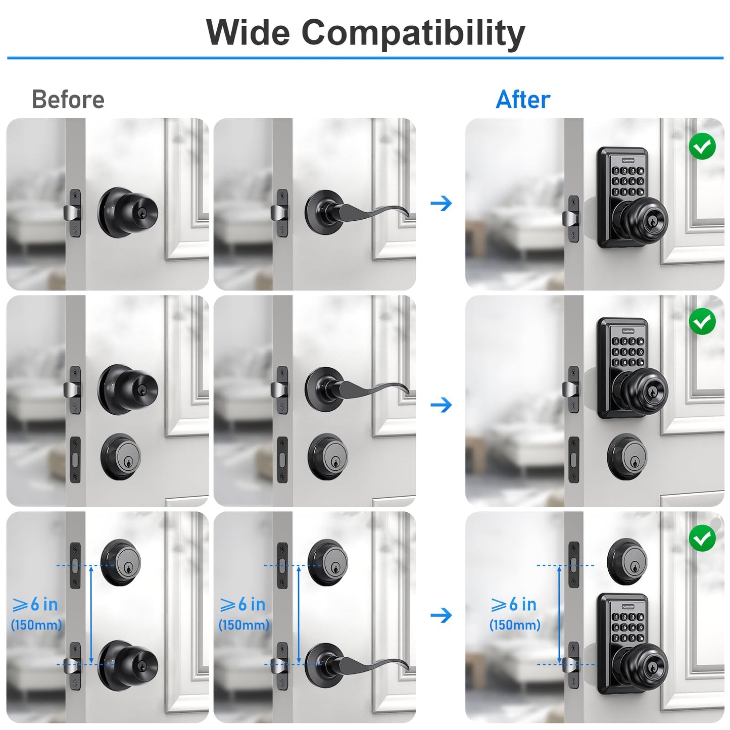 Wi-Fi Keyless Entry Door Lock with Knob - Smart Keypad Door Lock with Handle - Electronic Smart Knob for Front Door - APP Remote Control - No Hub Required - Auto Lock - Easy Installation