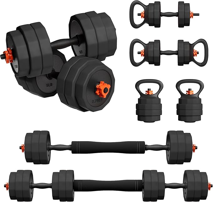 ZTTEN Adjustable Dumbbell Set,25/45/65lbs - Double-nut Fastening - 5 in 1 Free Weights as Barbell, Kettlebells, Push up St...