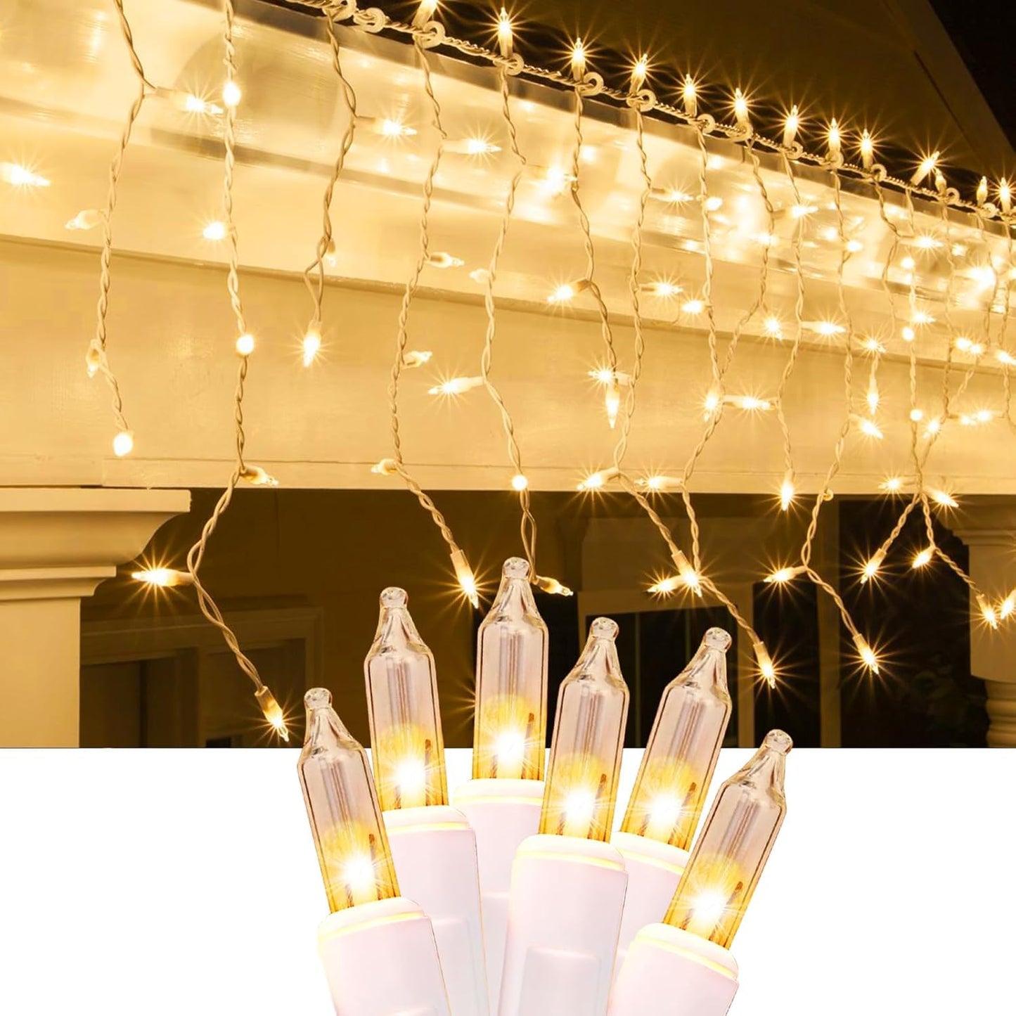 8.5 Ft 150 Icicle Lights Christmas String Lights Warmwhite Christmas Decorations Plug In Waterproof Outdoor Indoor Decor For Xmas  Thanksgiving Day  Party  Patio  Courtyard  Window  Fence Decor
