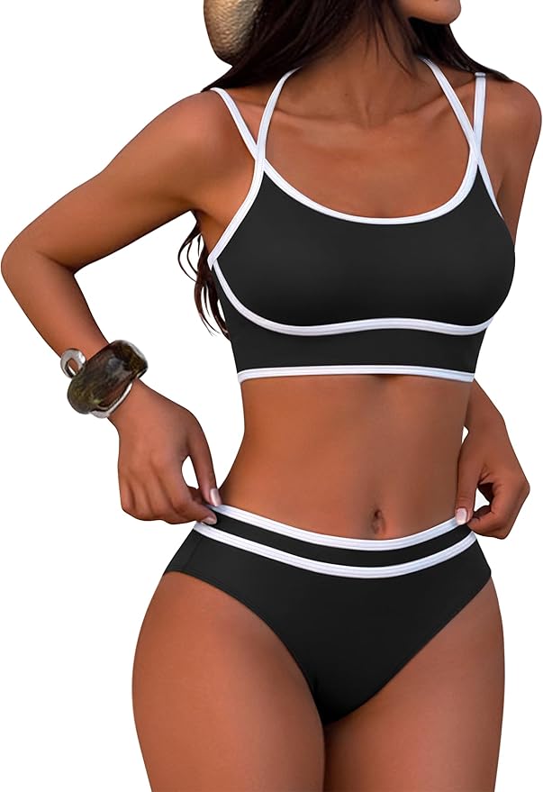 ANRABESS Womens Halter Bikini Set Color Block Sporty Swimsuits Two Piece High Waist Bathing Suit Sexy Summer Beach Swim Suits