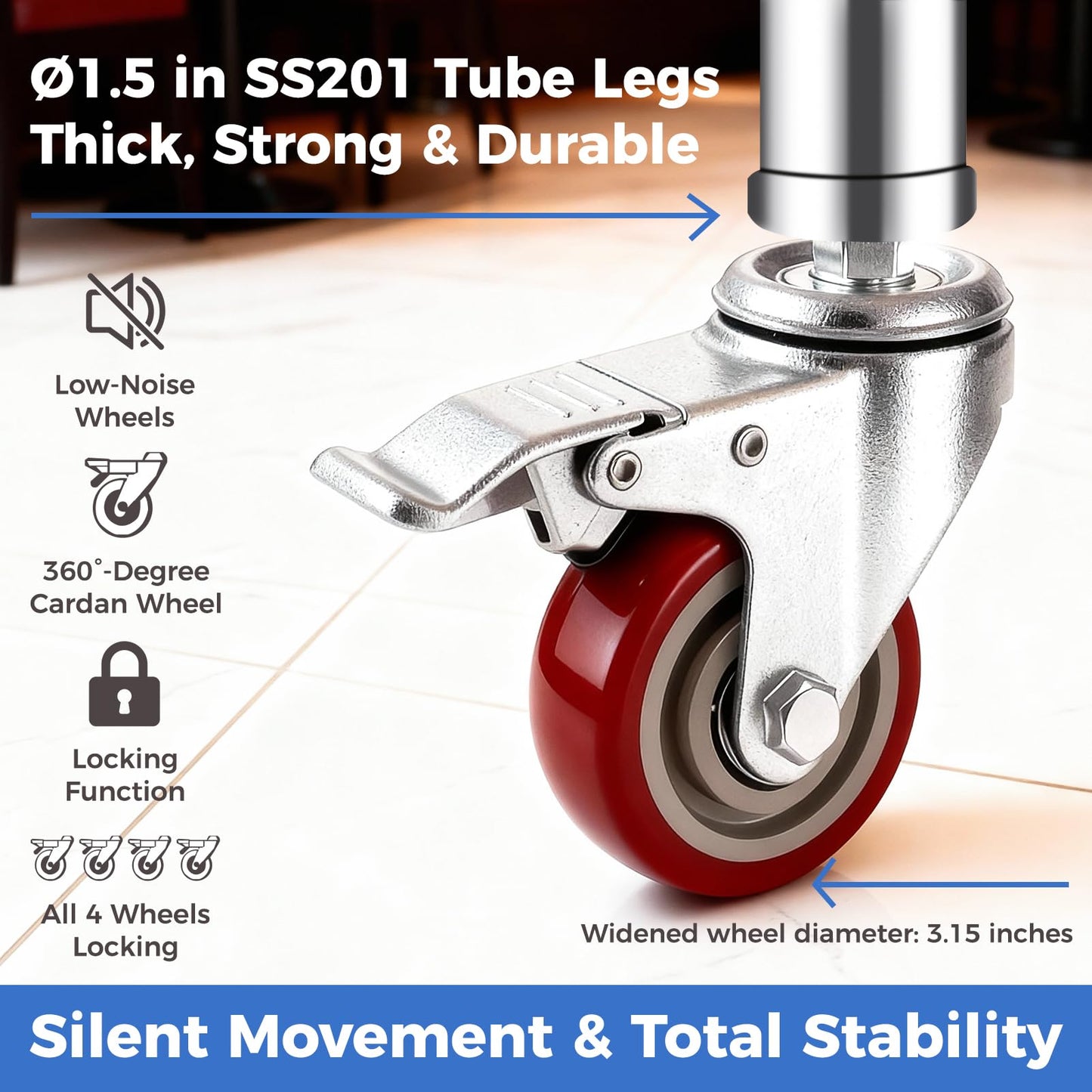 OSTBA Stainless Steel Table for Prep & Work 24x60 Inches with Casters Wheels and Backsplash, NSF Metal Commercial Heavy Duty Table with Adjustable Undershelf for Restaurant Kitchen Home and Hotel