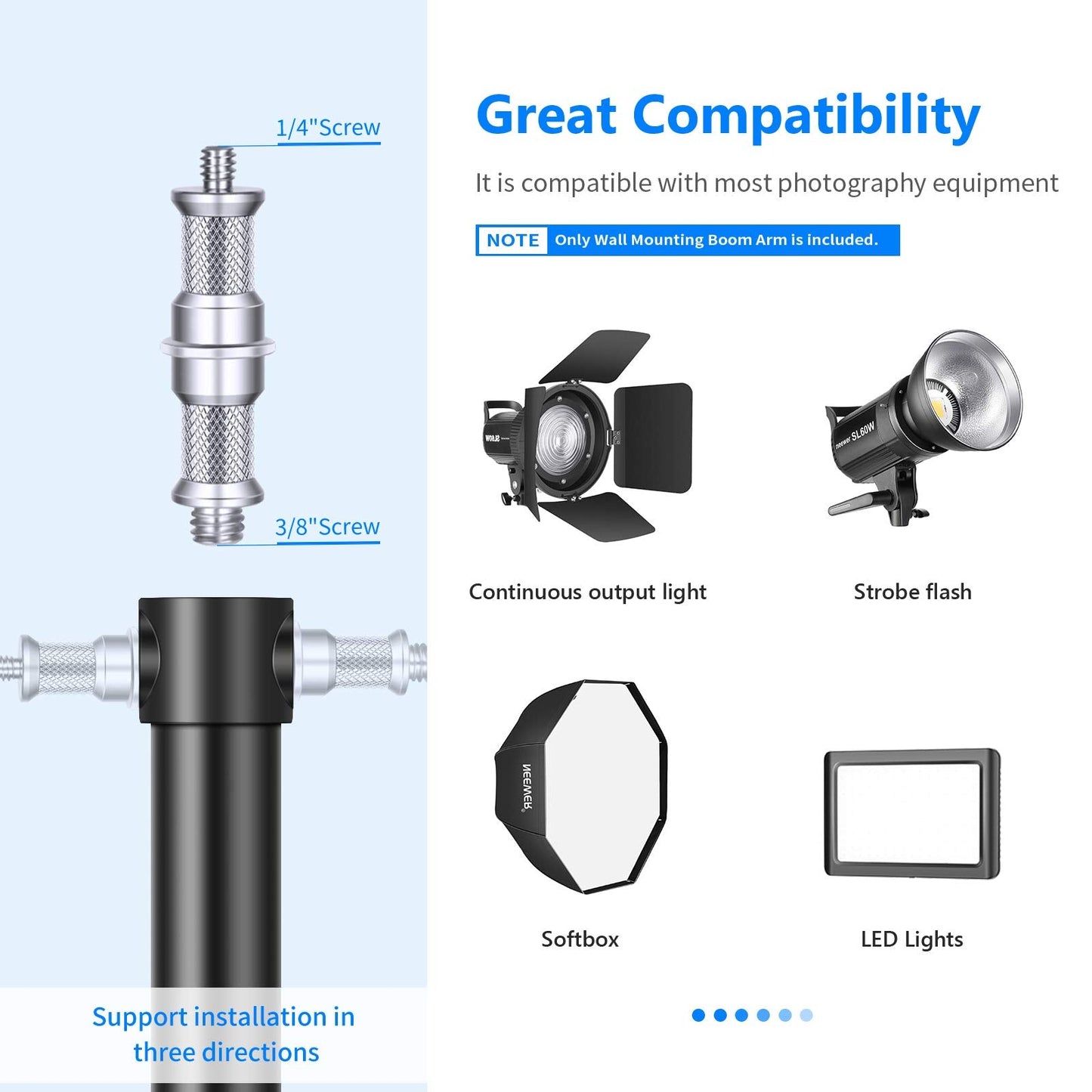 Neewer Wall Mounting Boom Arm With Triangle Base For Photography Studio Video Strobe Light Monolight Softbox Umbrella Reflector,