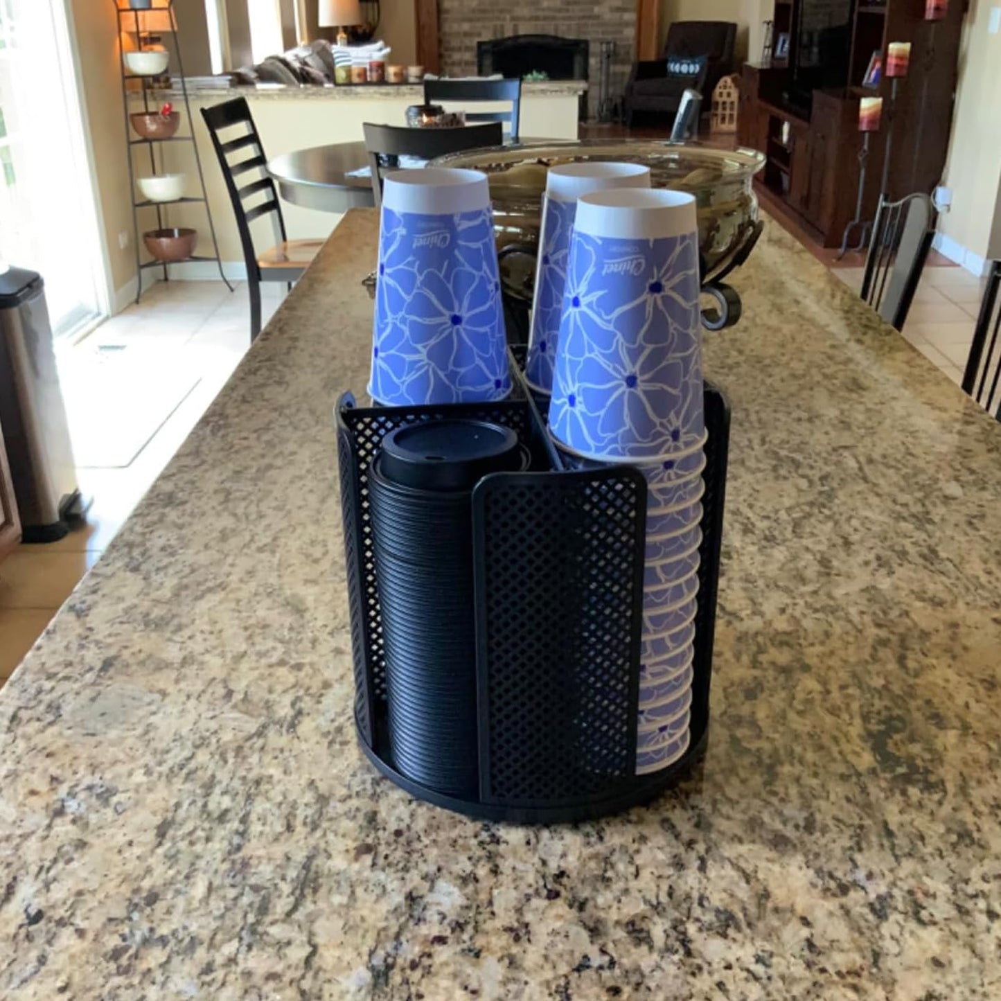 YTROG Coffee Cup Dispenser, Disposable Paper Cup and Lid Holder 360° Rotatable with 4 Compartments,Can Stacking 3-16oz Cups and Lid Holder for Coffee Shop,Home Countertop,Office,Restaurant,Kitchen