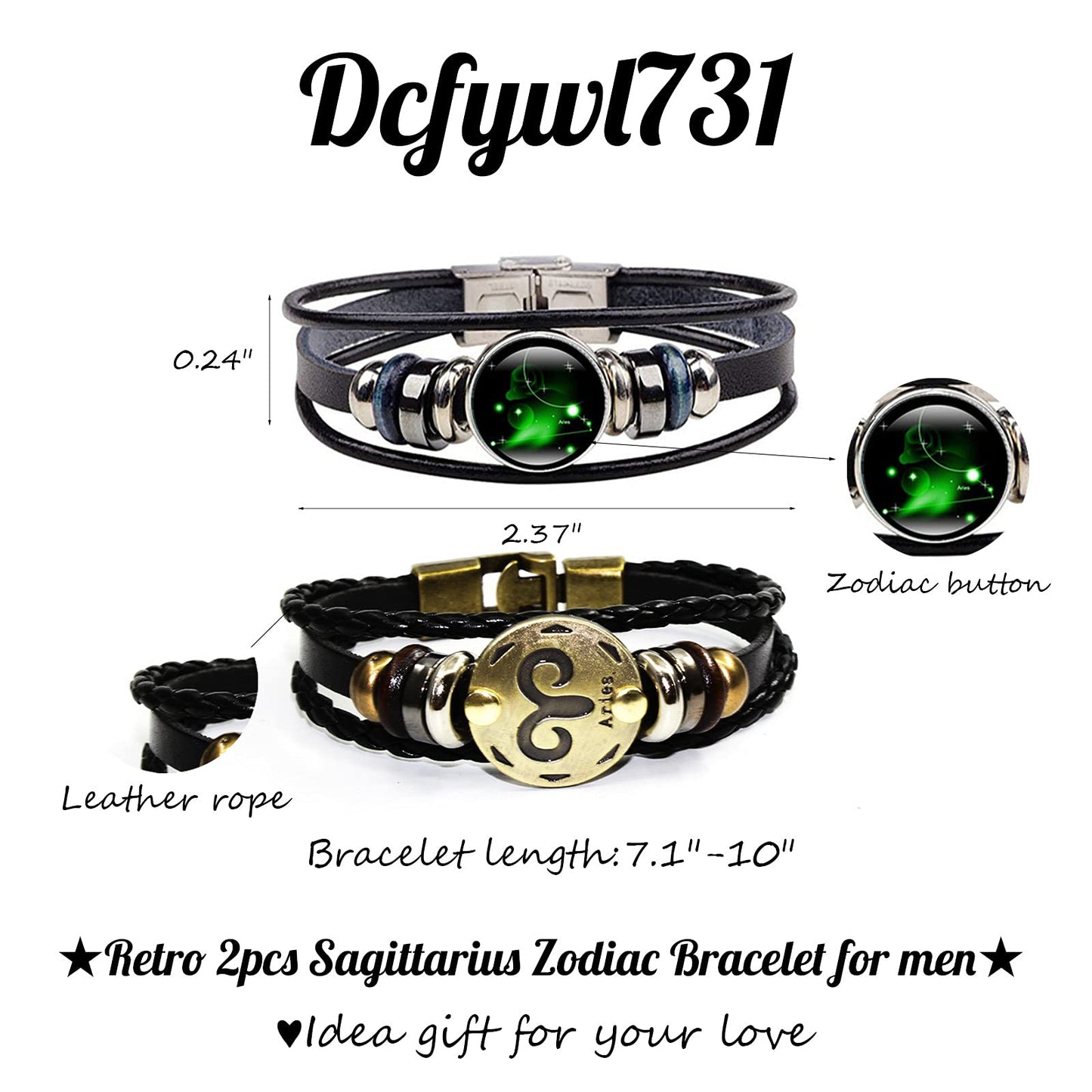 Dcfywl731 2Pcs Aquarius Zodiac Bracelets for Women 12 Constellations Multilayer Leather Bracelet Handmade Woven Zodiac Sign Wrap