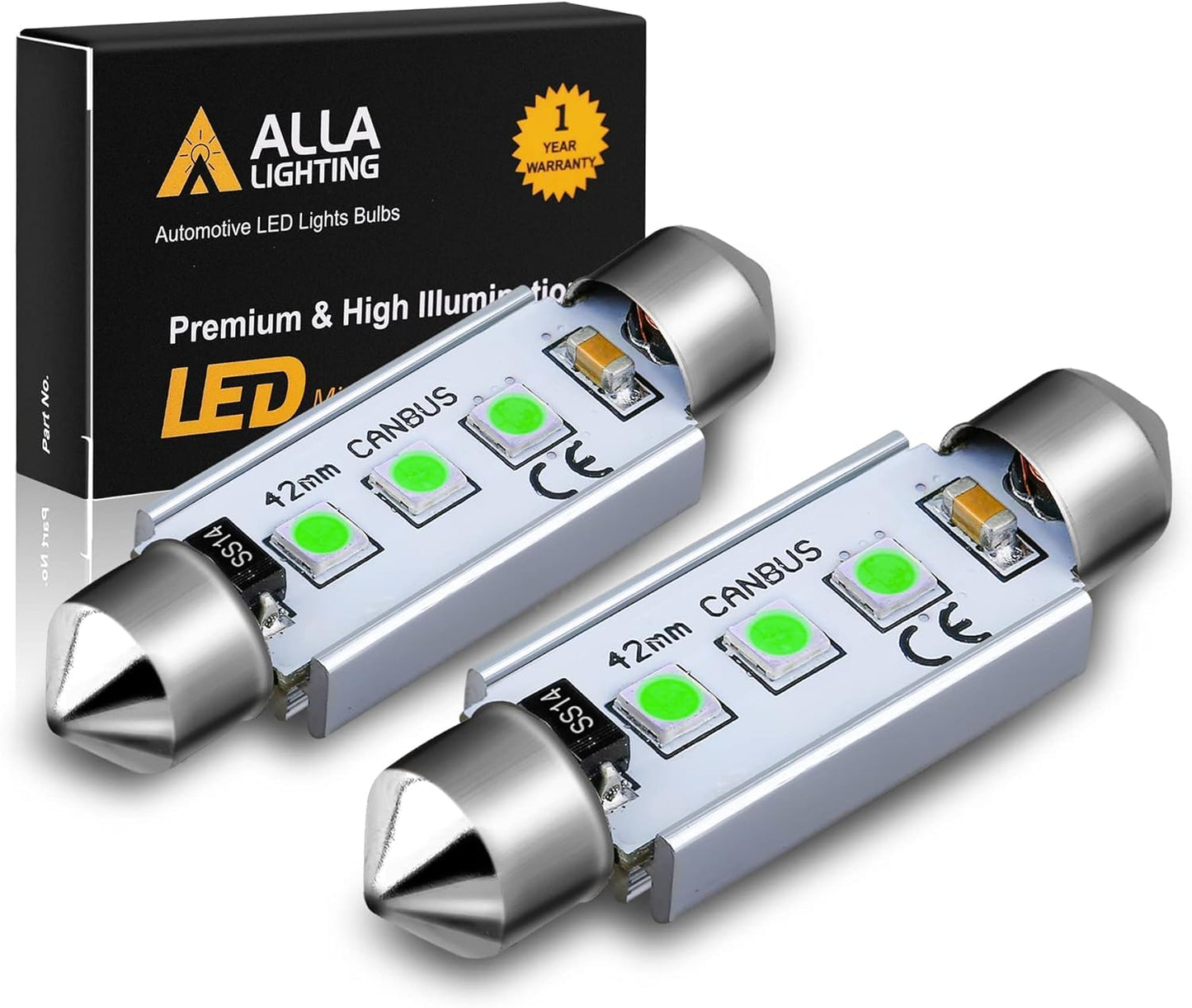 Alla Lighting 41Mm/42Mm 578 211-2 212-2 Led Festoon Bulbs  8000K Ice Blue Interior Dome  Map  Trunk  Step Courtesy Lights Lamps
