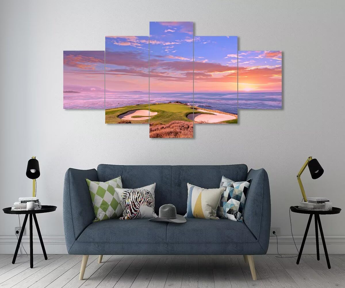 chenchenArt Pebble Beach Golf Course Hole 7 Wall Art for Living Room Bedroom Bathroom Home Decorations Monterey California USA Golf Course Pictures Canvas Prints Framed Ready to Hang(60''W x 32''H)