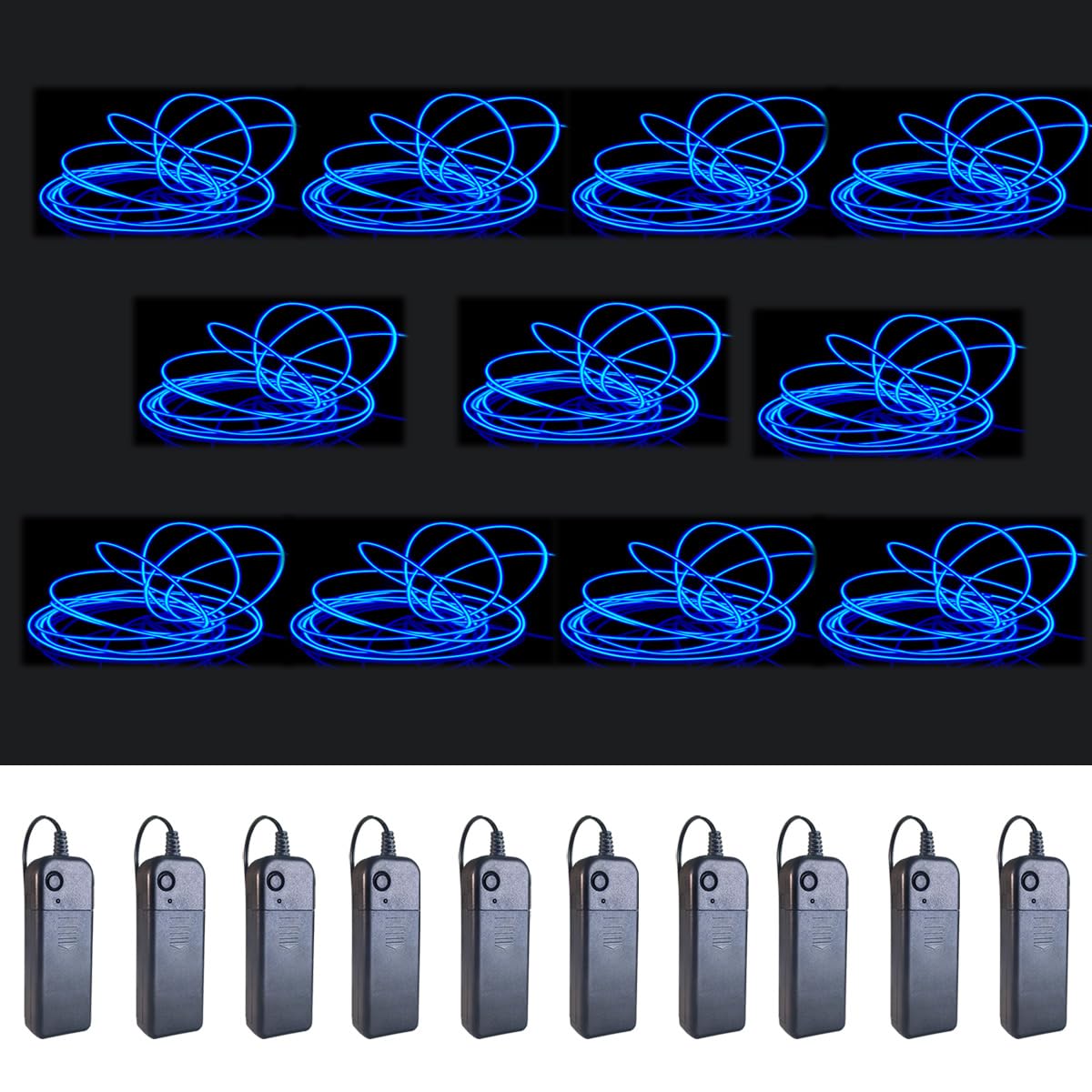 Maxlax El Wire Blue 10-Pack  16.4Ft/5M Neon Light Wire With Noise Reduction And Battery Pack