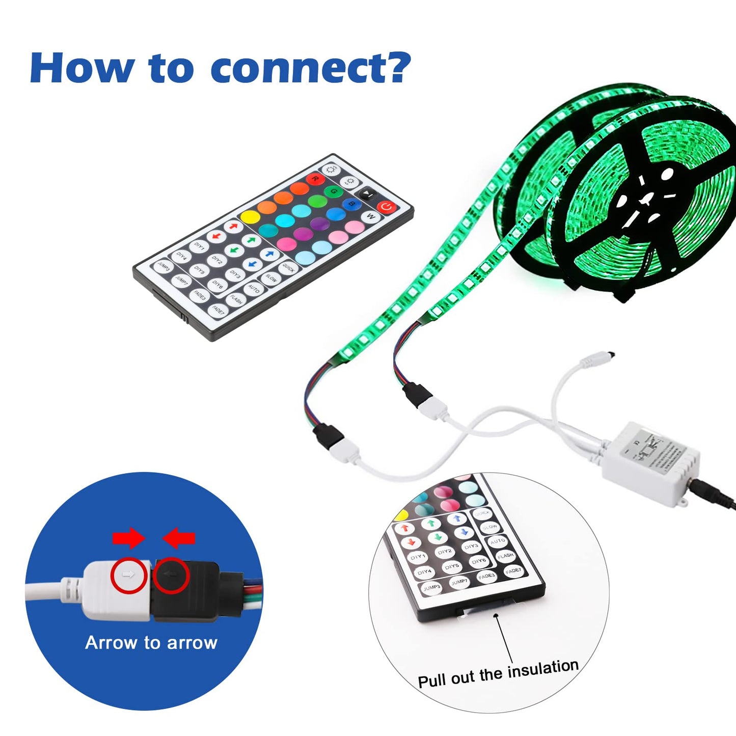 Yiliaw 2-Port RGB LED Controller with 44-Key IR Remote, Dual 4-Pin Output, Compatible with 2835 3528 5050 Light Strips