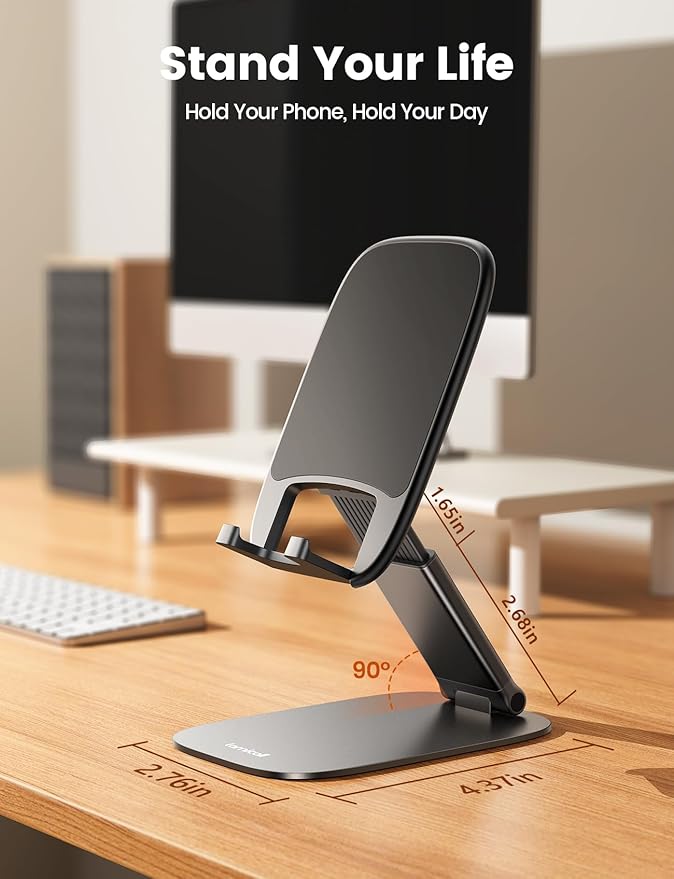 Lamicall Ultra-Thin Cell Phone Stand for Desk - [Height Adjustable] Foldable Desktop Phone Holder, Portable Mobile Stand, Office Desk Accessories Gifts for iPhone 17 16 15 14 13 Pro Max, Galaxy S25